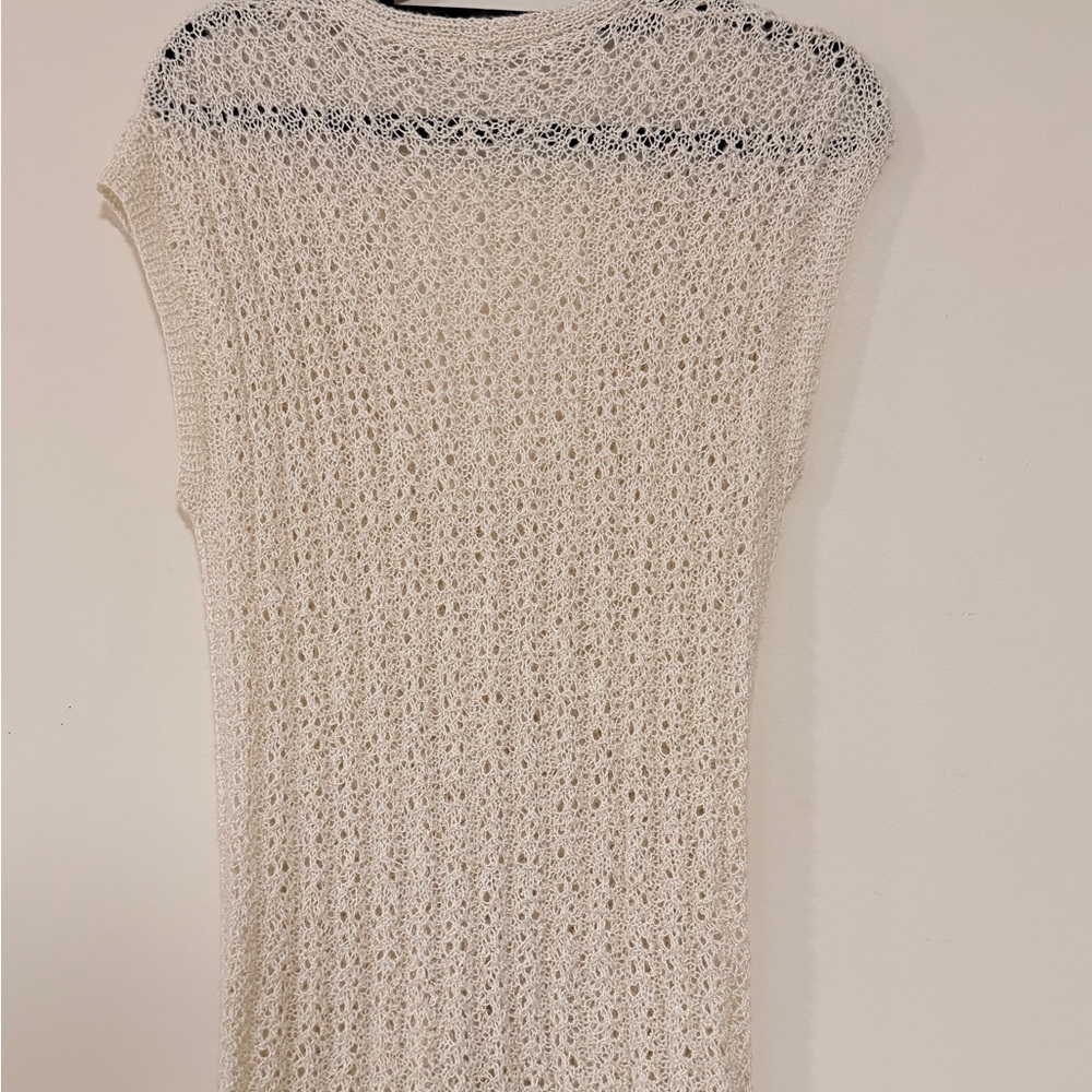 Vintage Cream Open Knit Button Front Sweater Vest Top Cap Sleeve - Picture 5 of 6